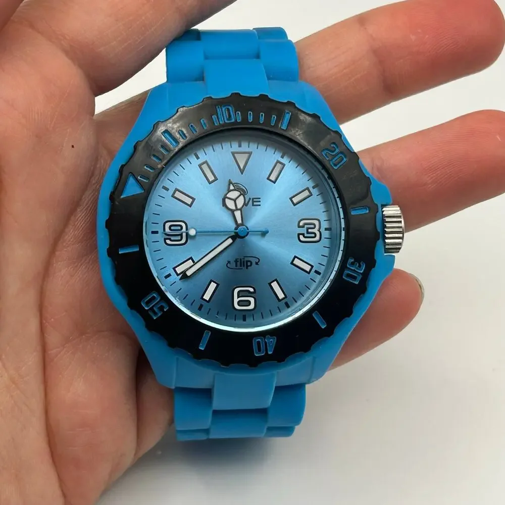 RAVE Blue Tone Rotating Bezel Women’s Analog Watch Working New Battery